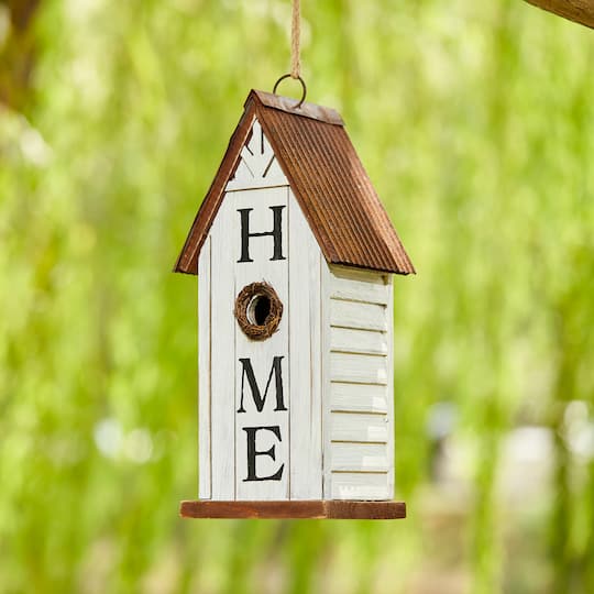 Glitzhome® 14.75" Distressed Wood HOME Birdhouse